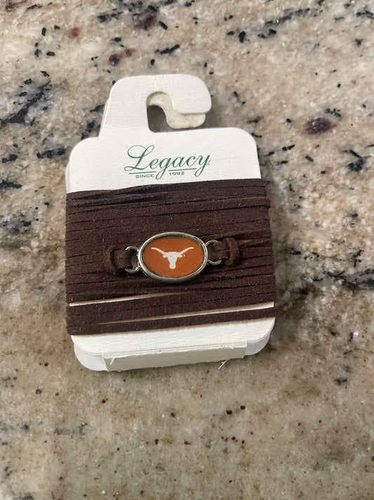 officially licensed Texas Longhorns suede/leather multi-strand wrap bracelet by the brand Legacy (Legacy Athletic).