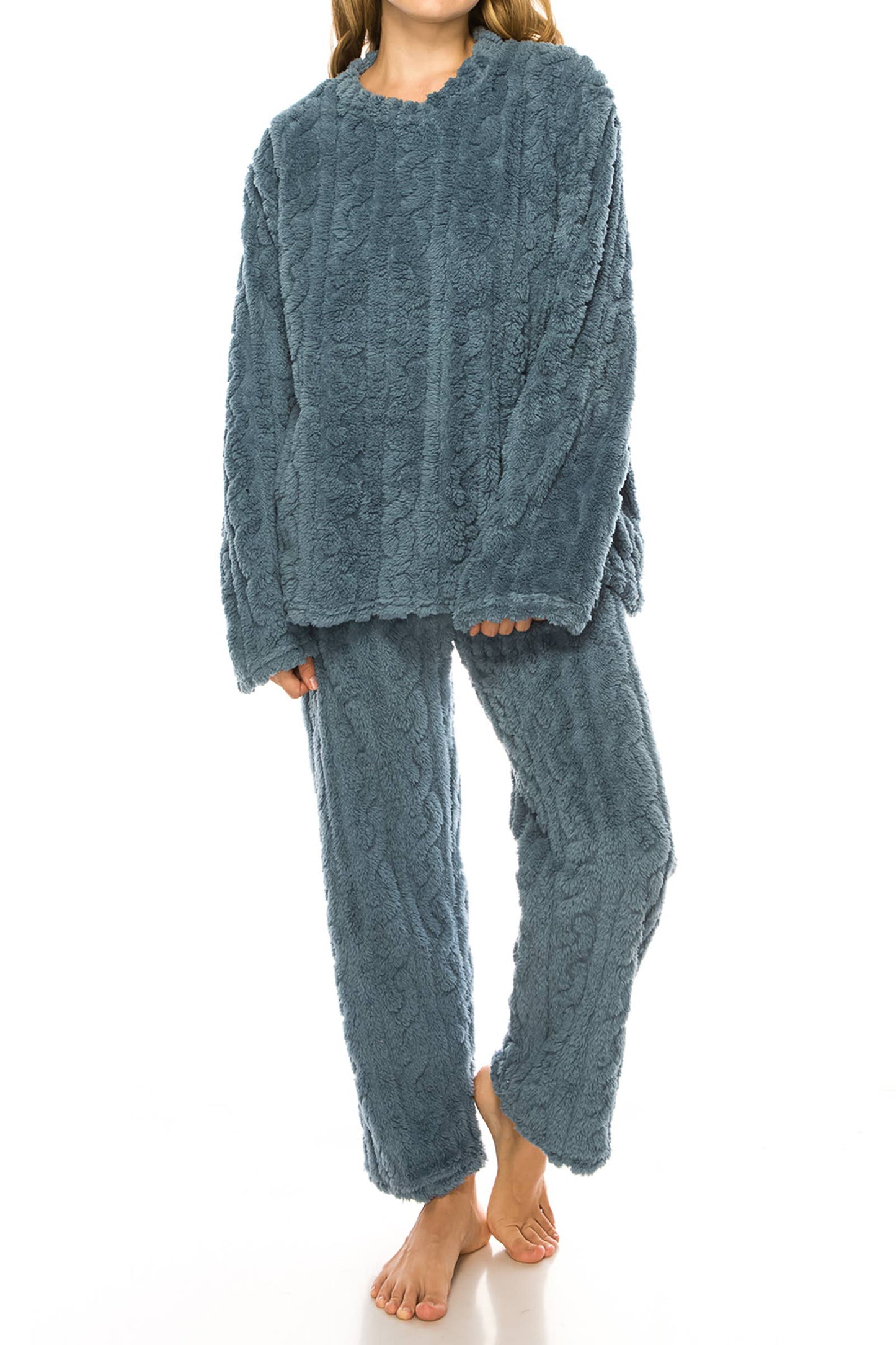 Cable Fuzzy Sherpa Fleece Pajama Sets: BLACK