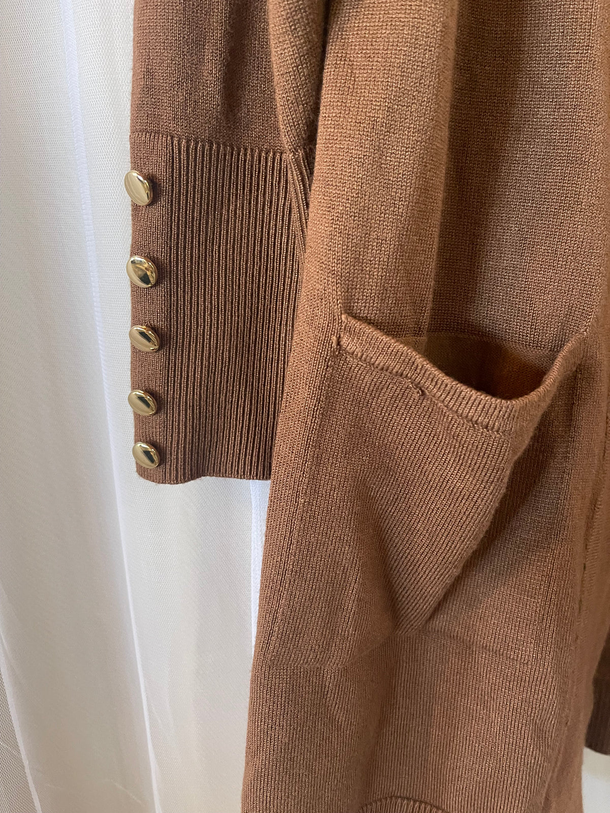 JM collection Brown Cardigan Gold Button