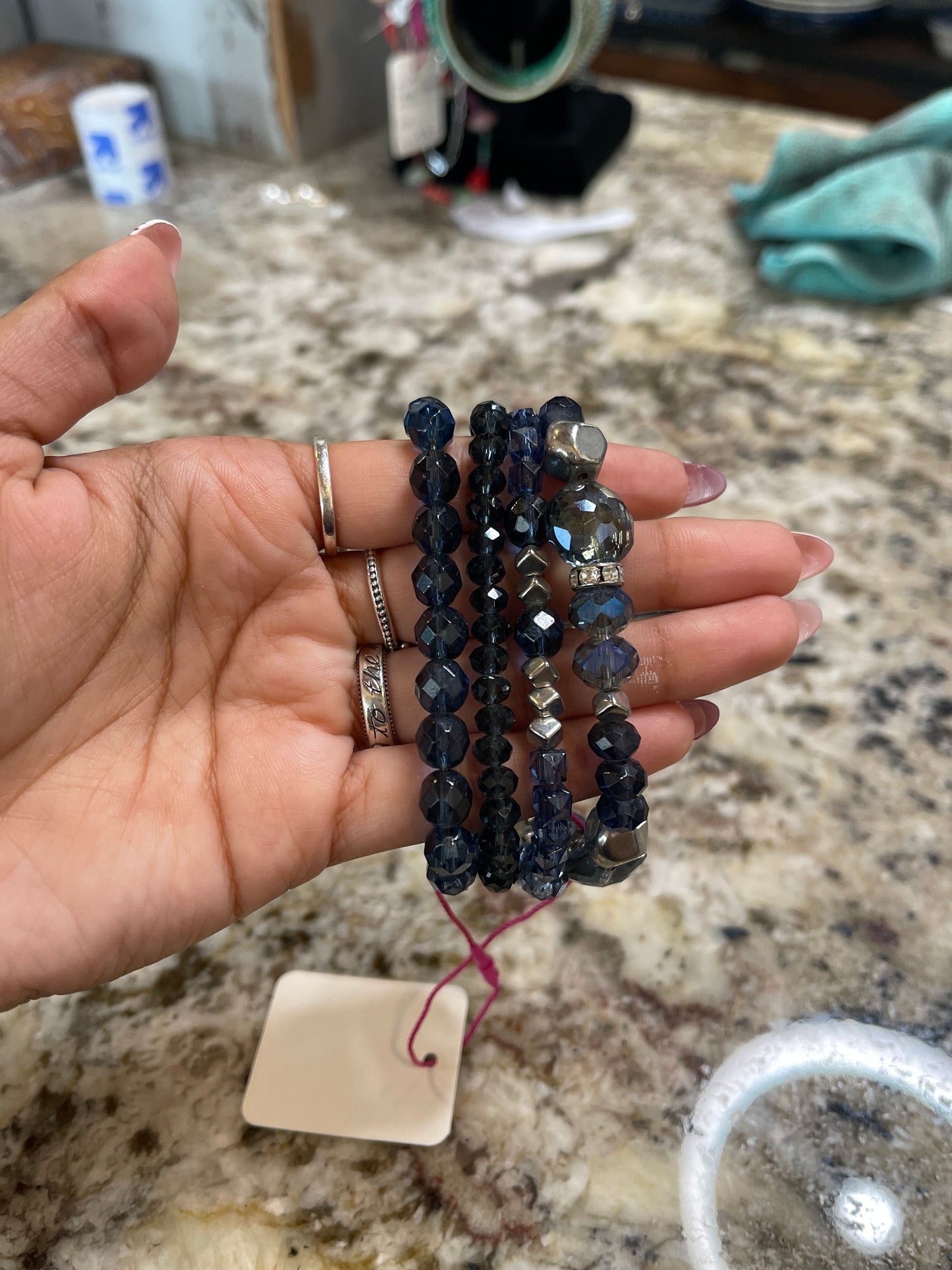 4 Stack Blue bead Bracelet