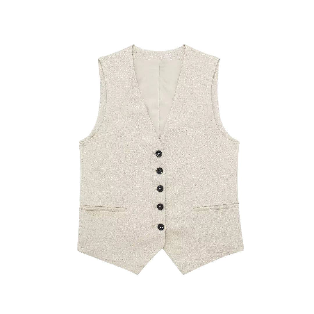 Ladies Solid Color V-Neck Vest And Vest/Shorts