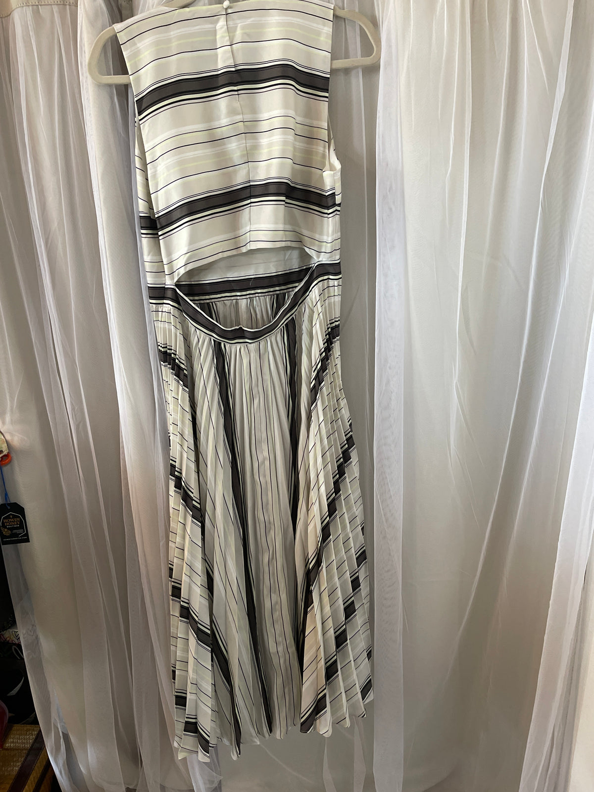 Banana Republic Silky Cut-Out Back Striped Pleated Midi Dre