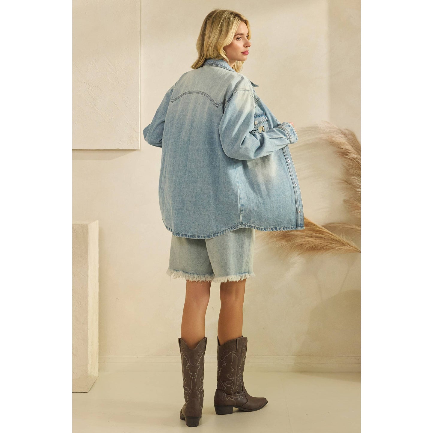 Denim Jacket with Horse Embroidery: Medium Wash