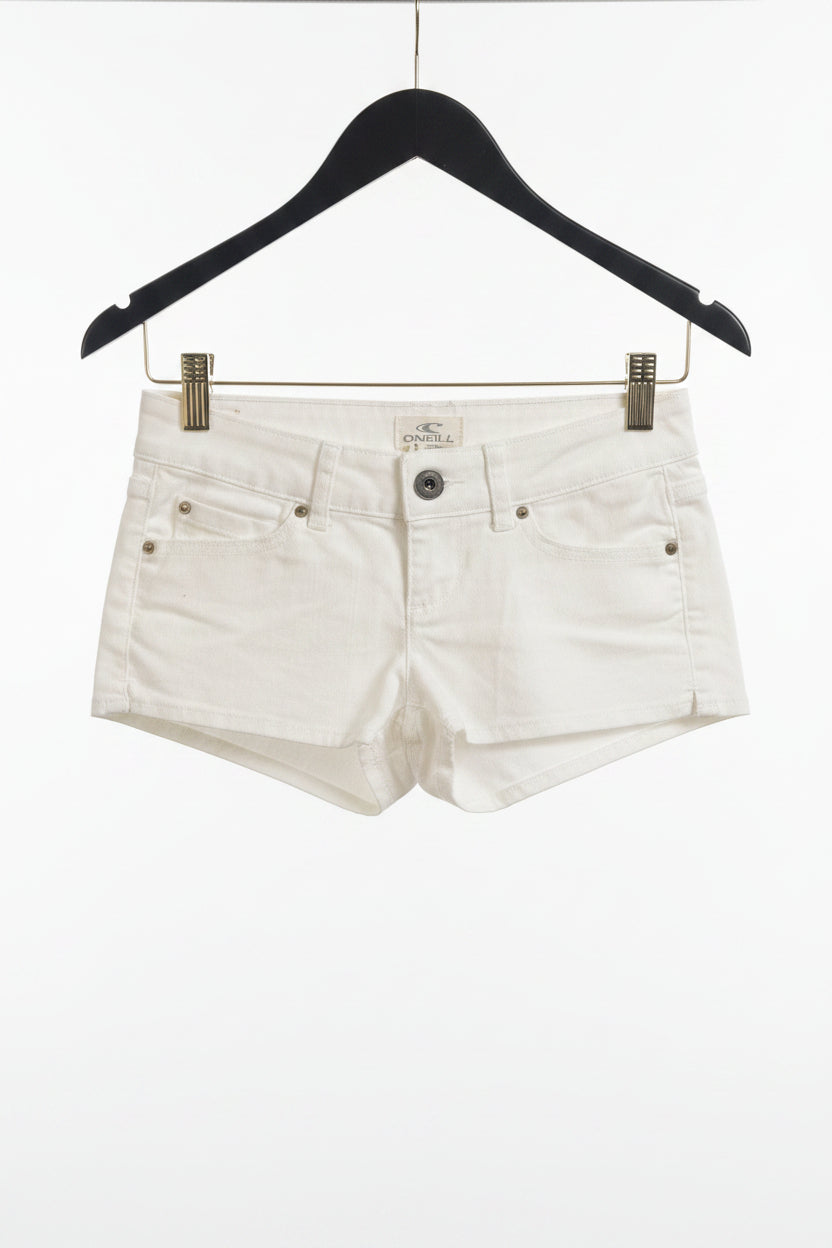 white low-rise denim short shorts by O'Neill.