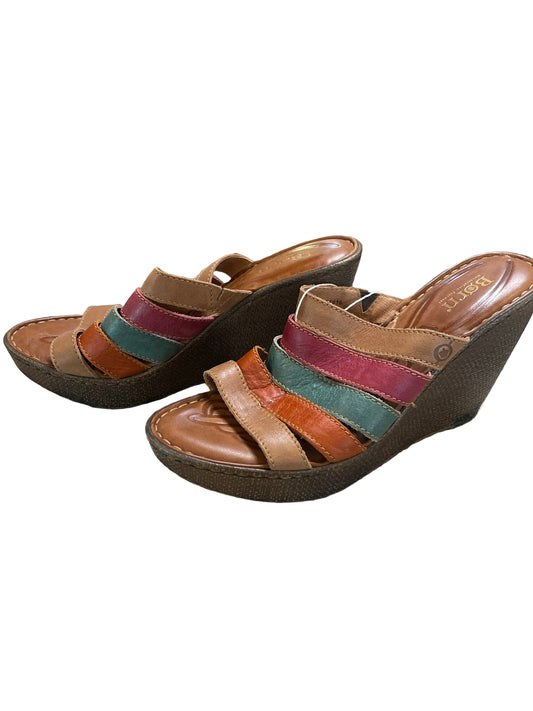 Born multi color strap leather platform wedge