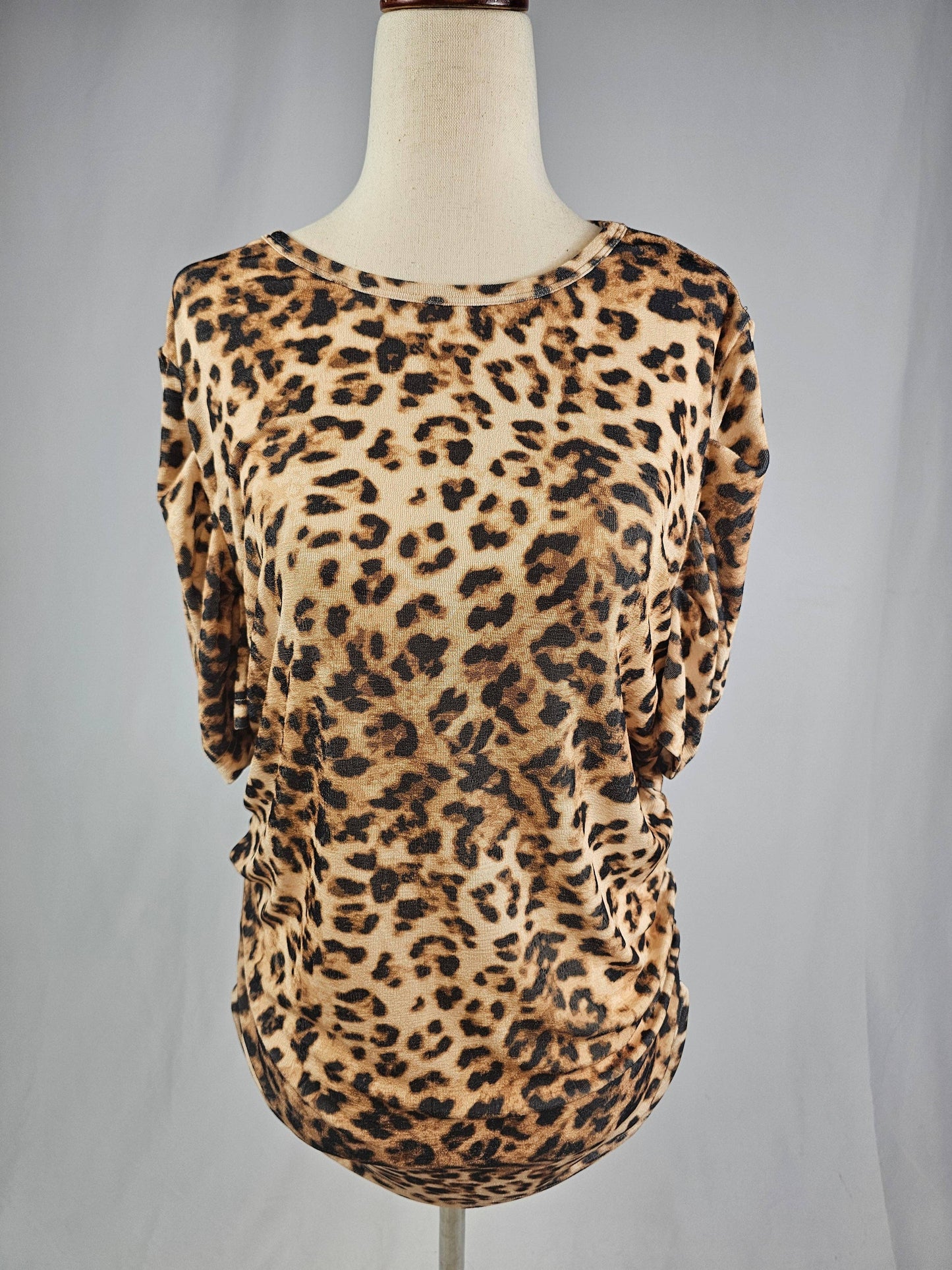 TZ82 Leopard Puff Sleeve Blouse: Leopard / S