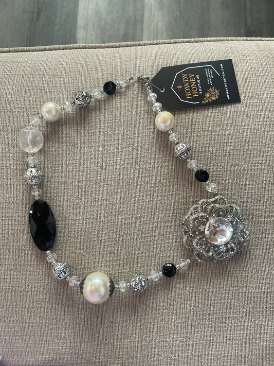 asymmetrical mixed-media beaded statement necklace