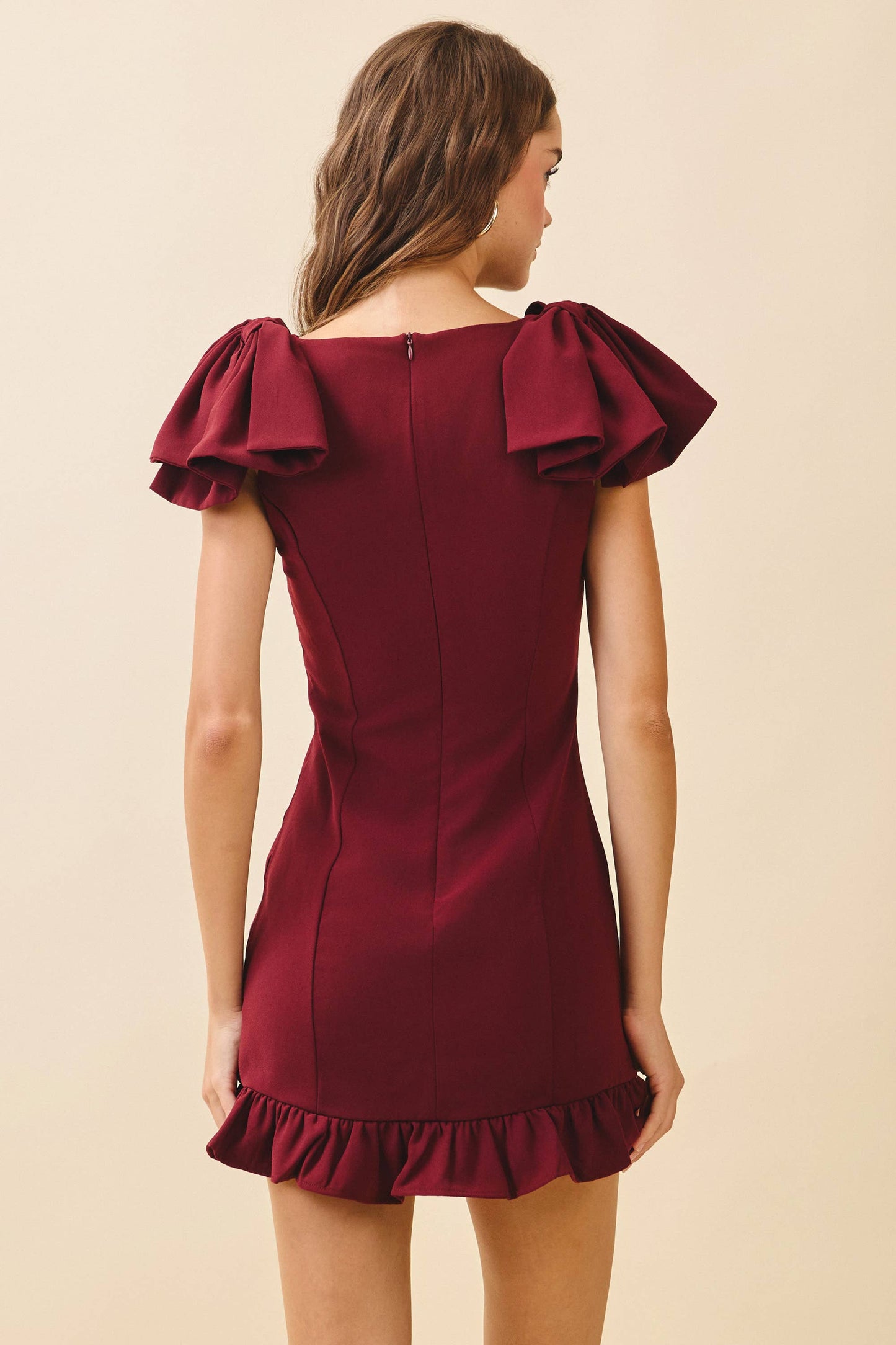 CD05924-Dramatic Layered Puff Sleeves Boat Neckline Dress: IVORY