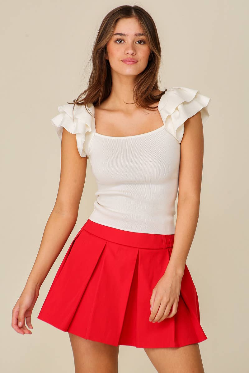 Double Ruffled tiered sleeve ribbed knit top: