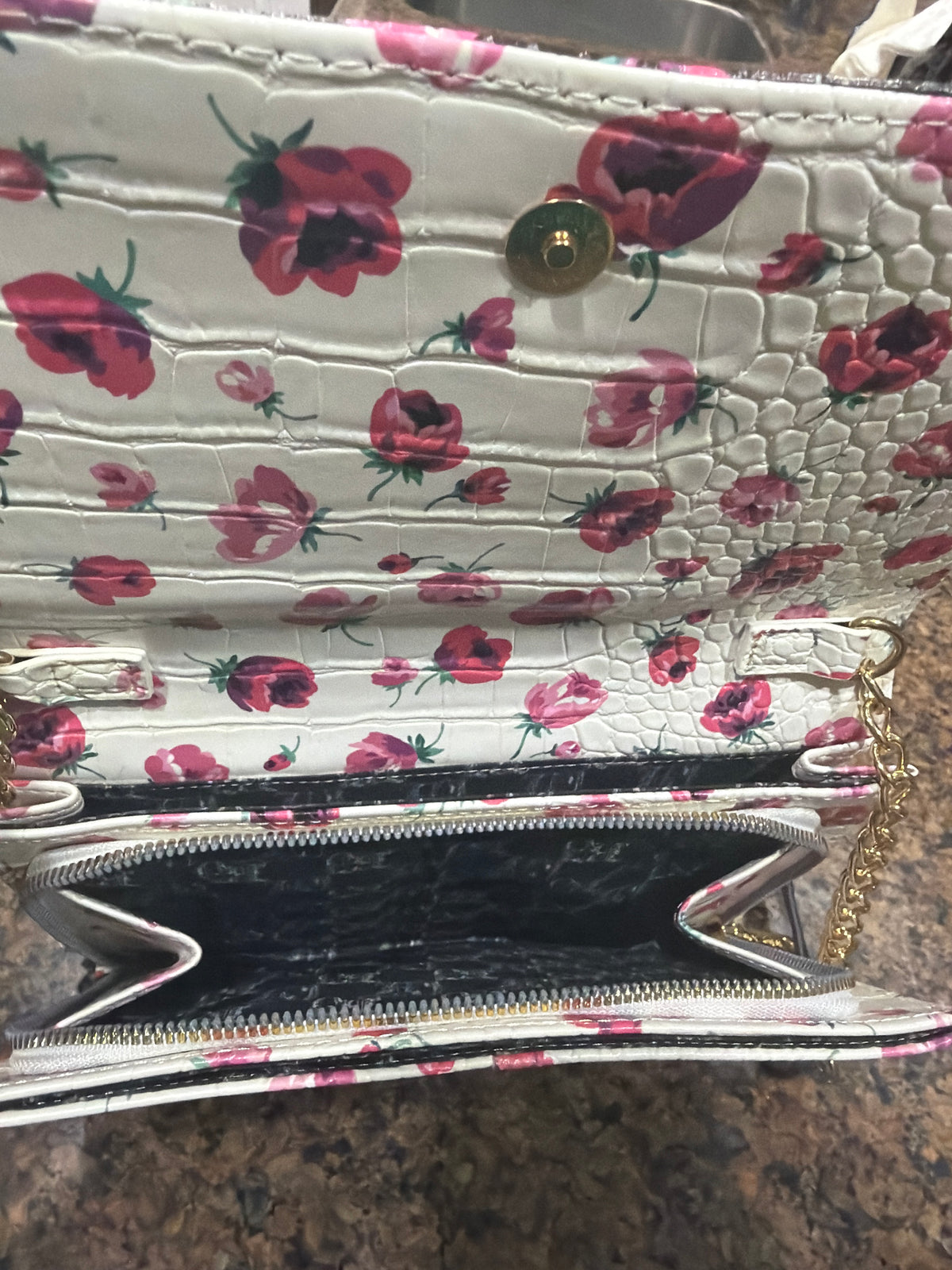 Betsey Johnson Dani Croc-Embossed Floral Bow Crossbody Wallet Bag