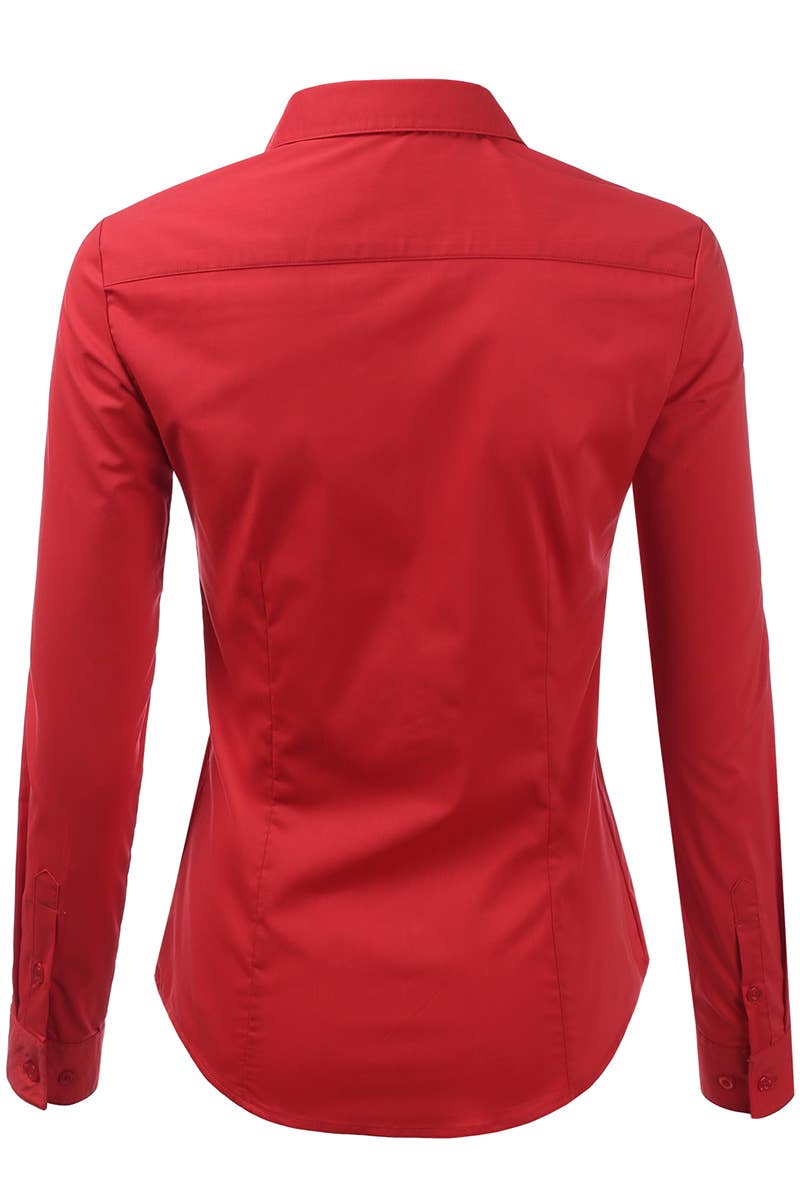 Basic Slim Fit Simple LongSleeve Button Down Shirt: Black