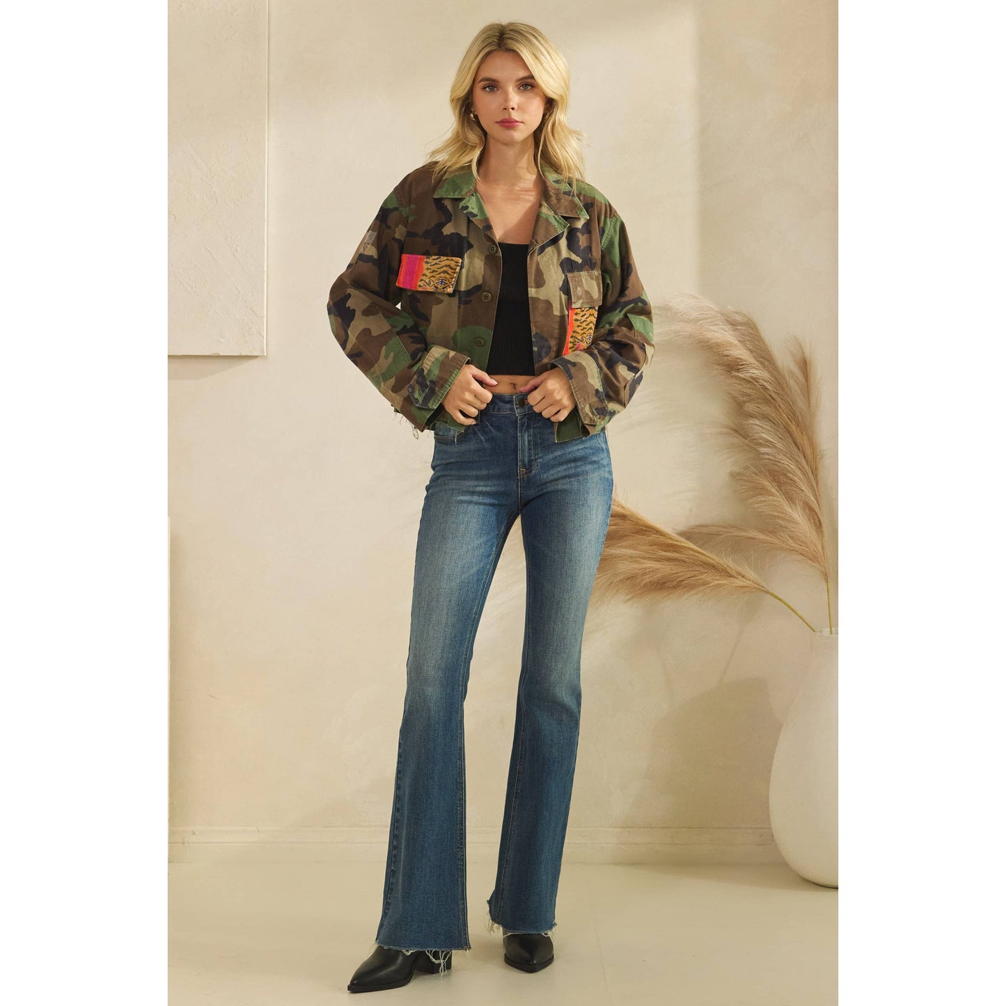 Camo jacket with Tiger Print contrast: Camo / S