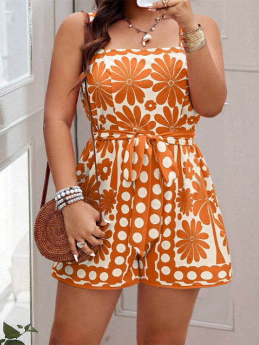 Printed Sleeveless Button Tied Jumpsuit