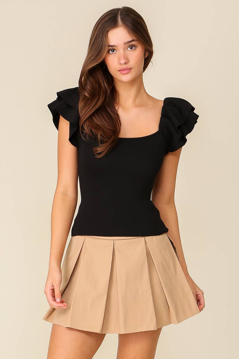 Double Ruffled tiered sleeve ribbed knit op