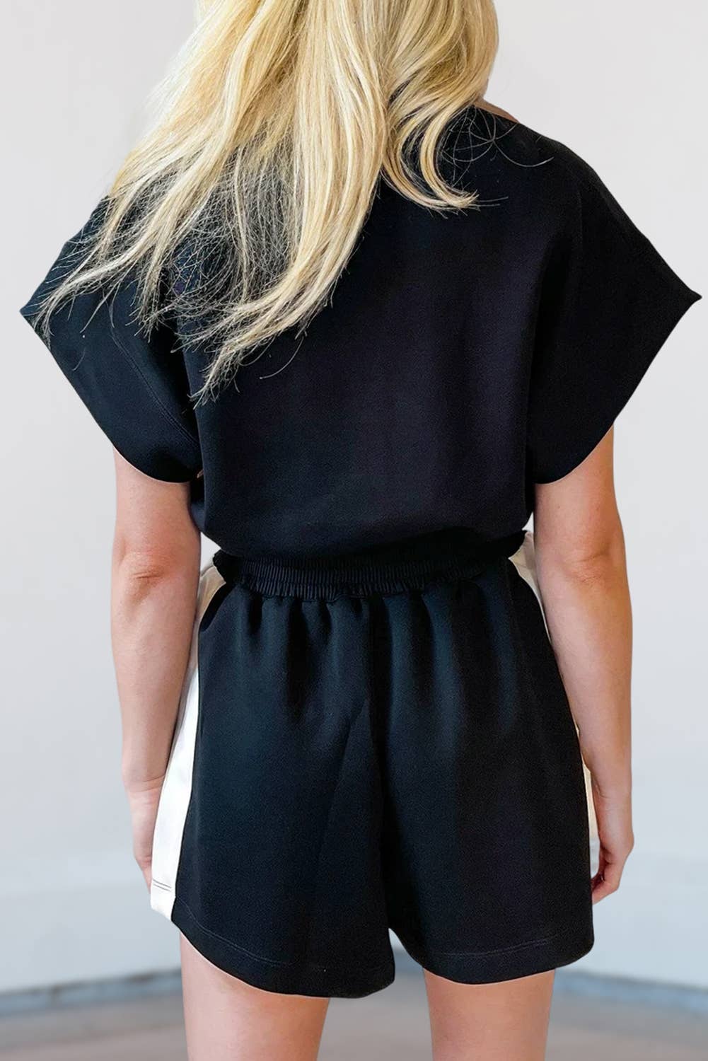 Contrast Collar Zip Front Romper