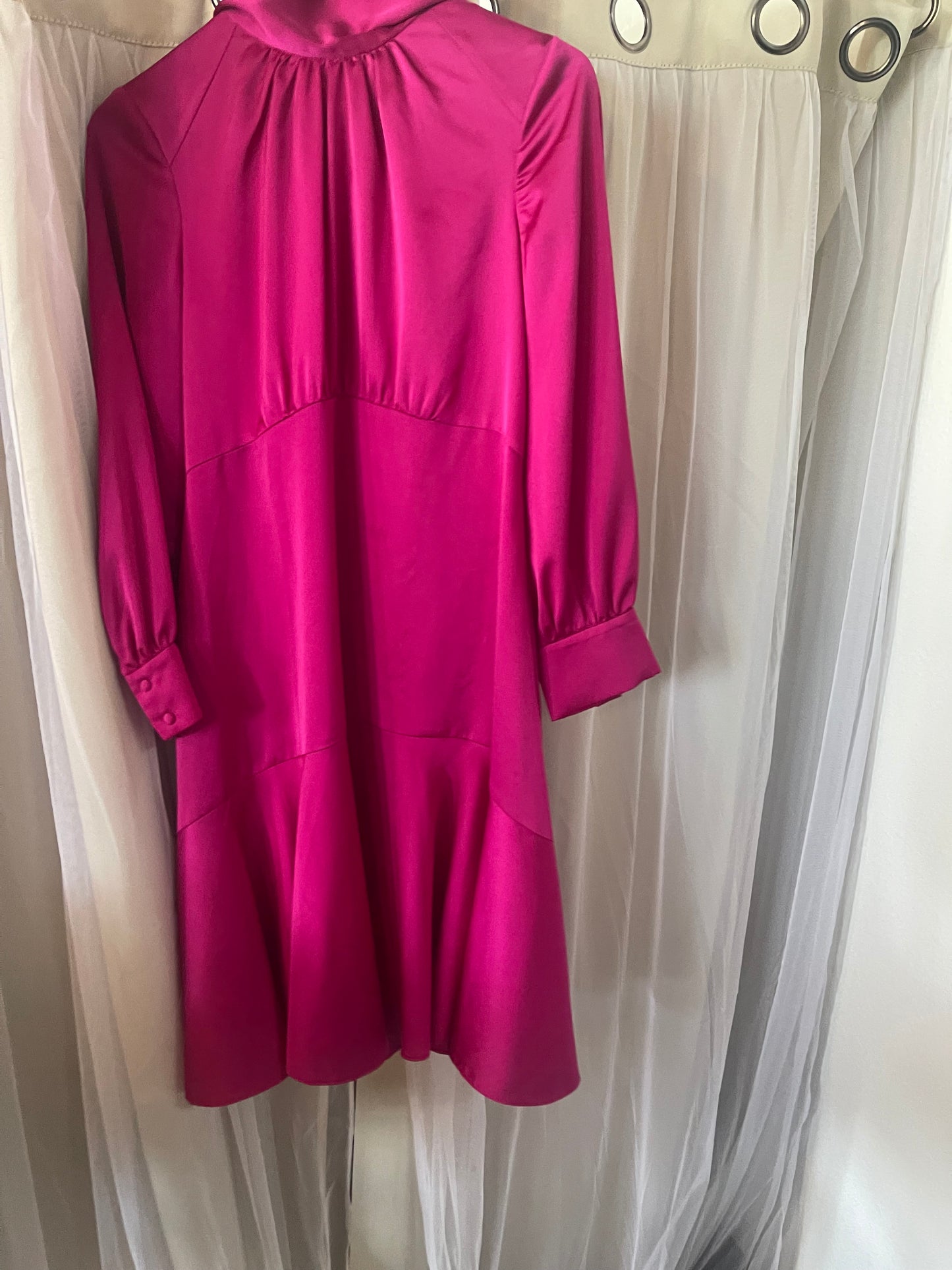 pink satin long-sleeve dress