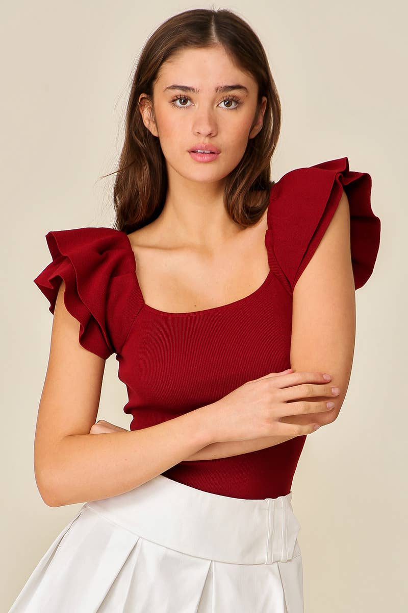 Double Ruffled tiered sleeve ribbed knit op