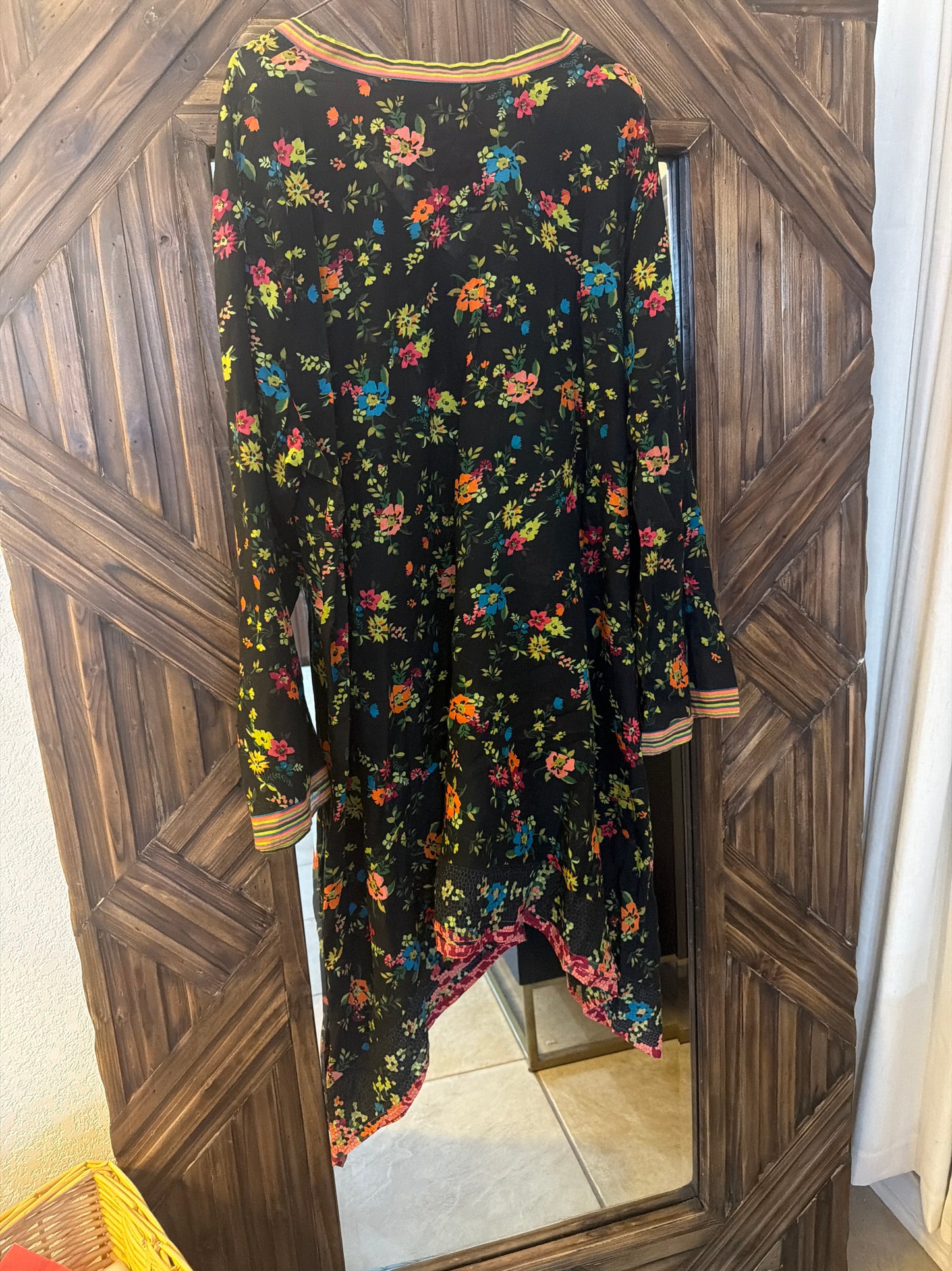 Johnny Was Asymmetrical Floral Sheer Tunic / Swim Cover-Up