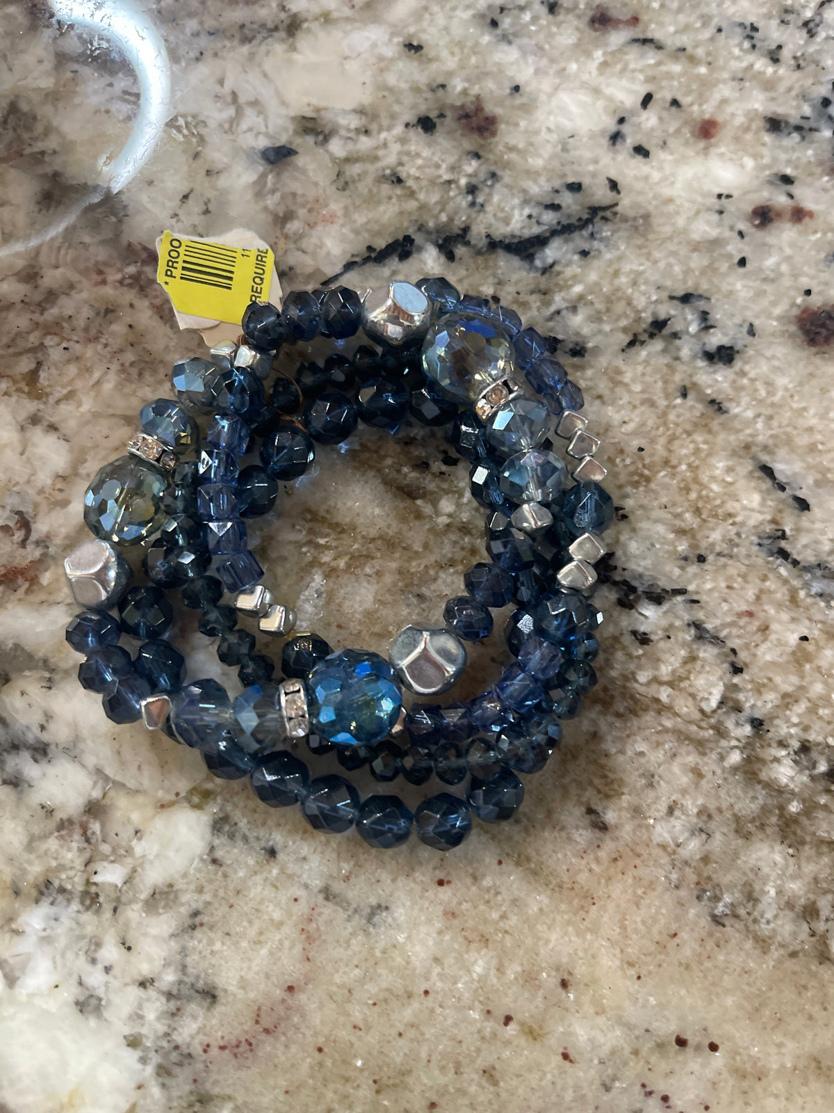 Blue beaded elastic multistrand bracelet