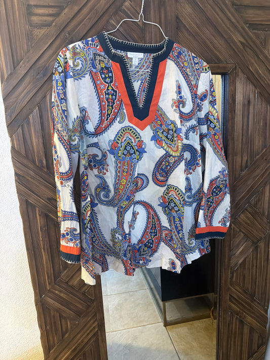 Charter Club Women's Split Neck Paisley Tunic Blouse.