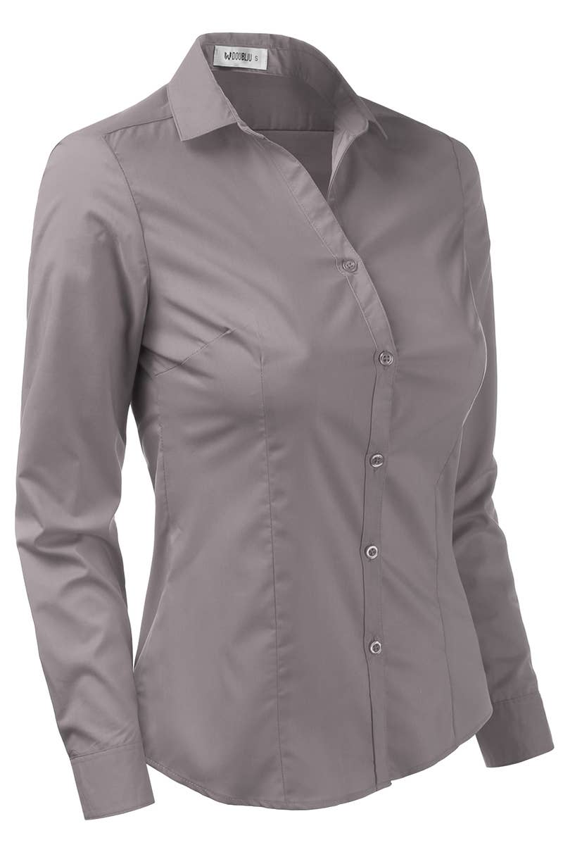 Basic Slim Fit Simple LongSleeve Button Down Shirt: Black