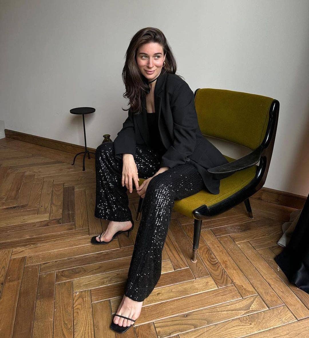 Sweetkama Ladies Solid Glitter Sequin Long Loose Pants: