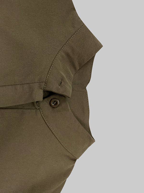 Beltless V-Neck Jumpsuit: GREEN BROWN