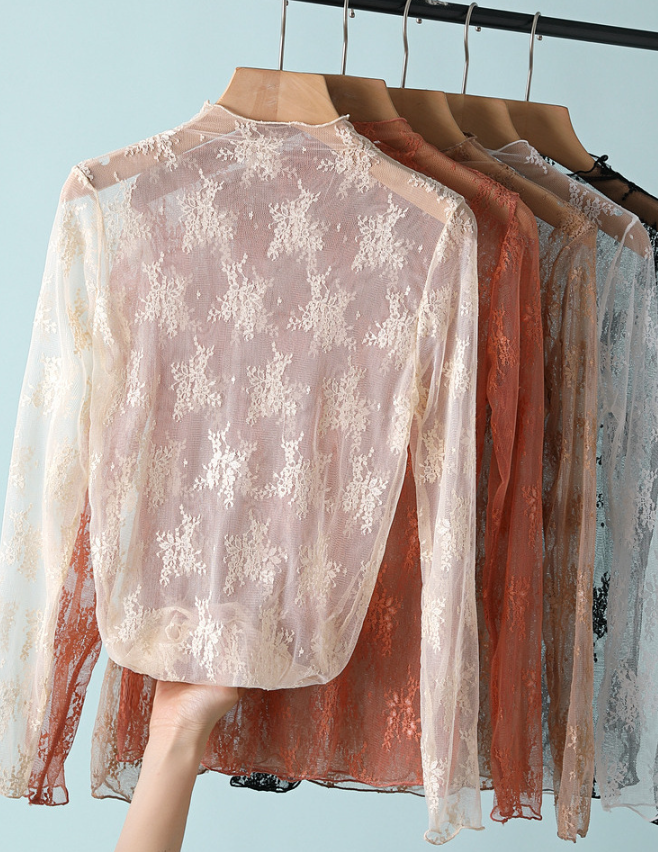 Floral Lace Sheer Mesh Layering see through Top: White