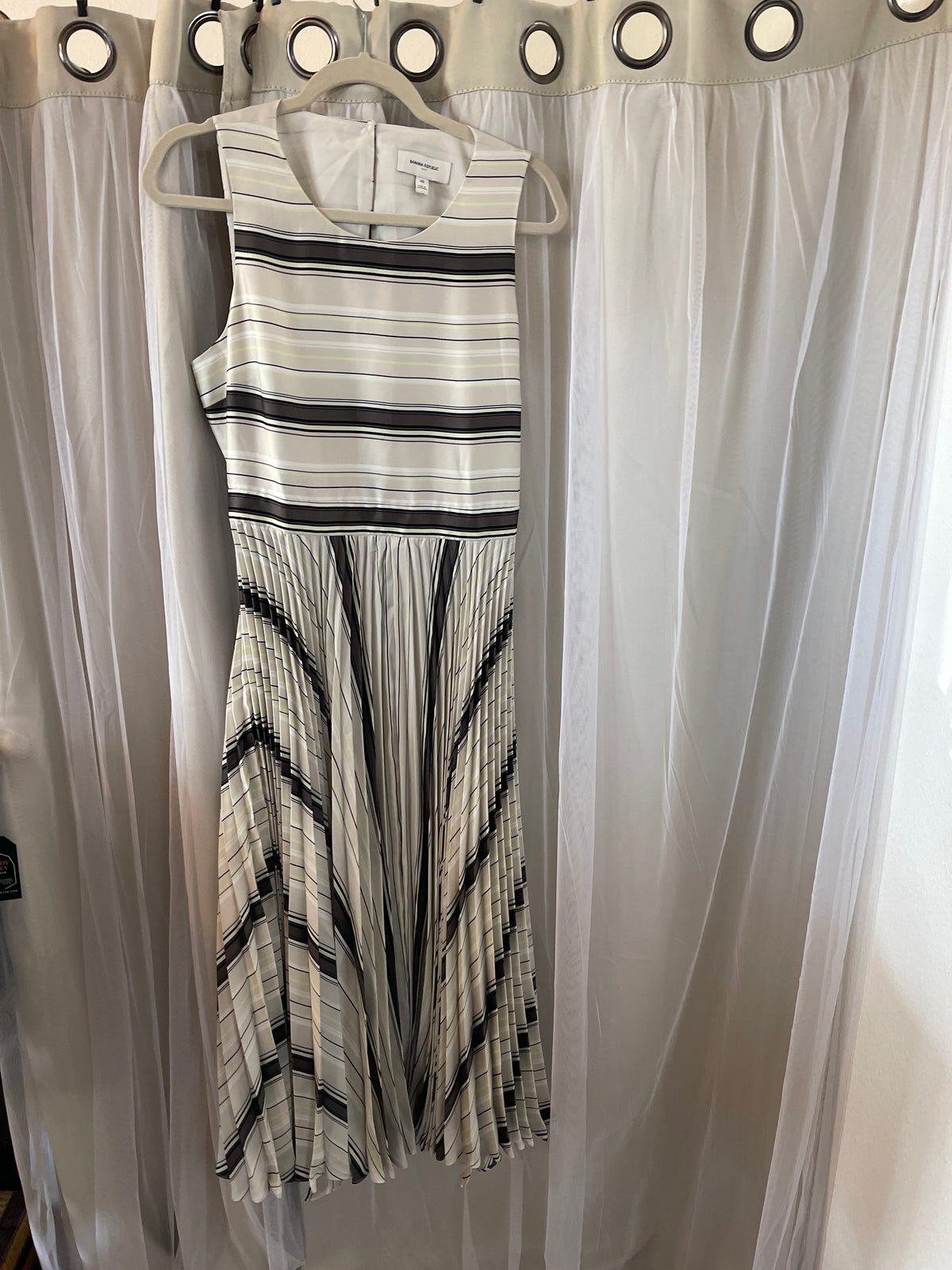 Banana Republic Silky Cut-Out Back Striped Pleated Midi Dre