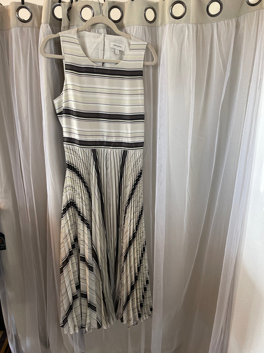 Banana Republic Silky Cut-Out Back Striped Pleated Midi Dre