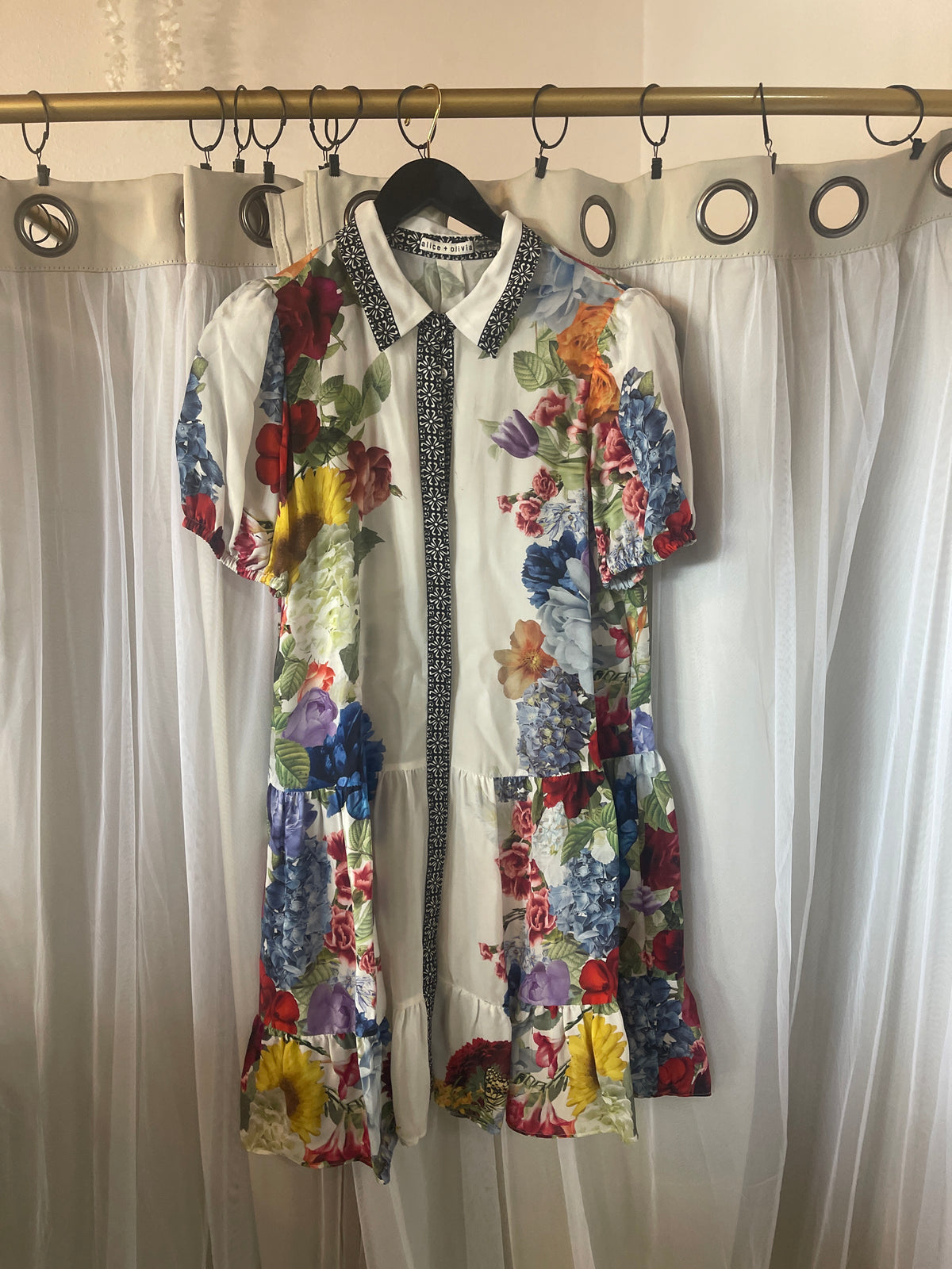 Alice + Olivia Claire Tiered Mini Shirt Dress