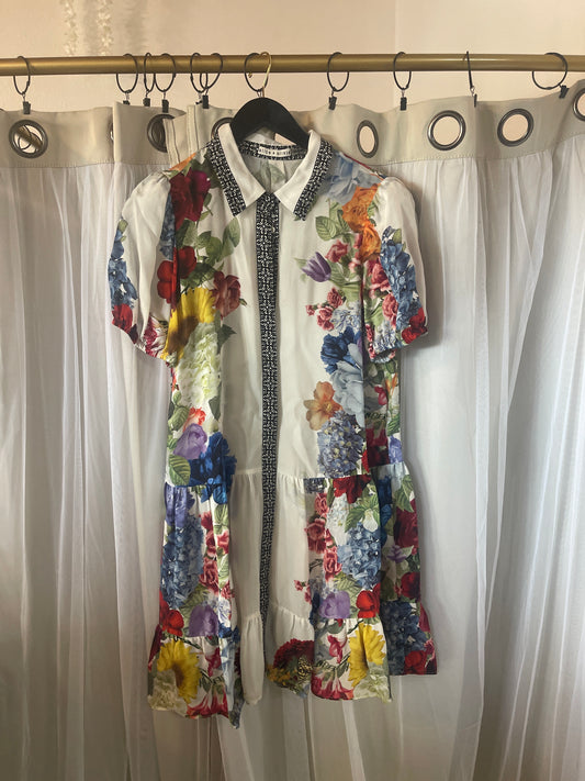 Alice + Olivia Claire Tiered Mini Shirt Dress