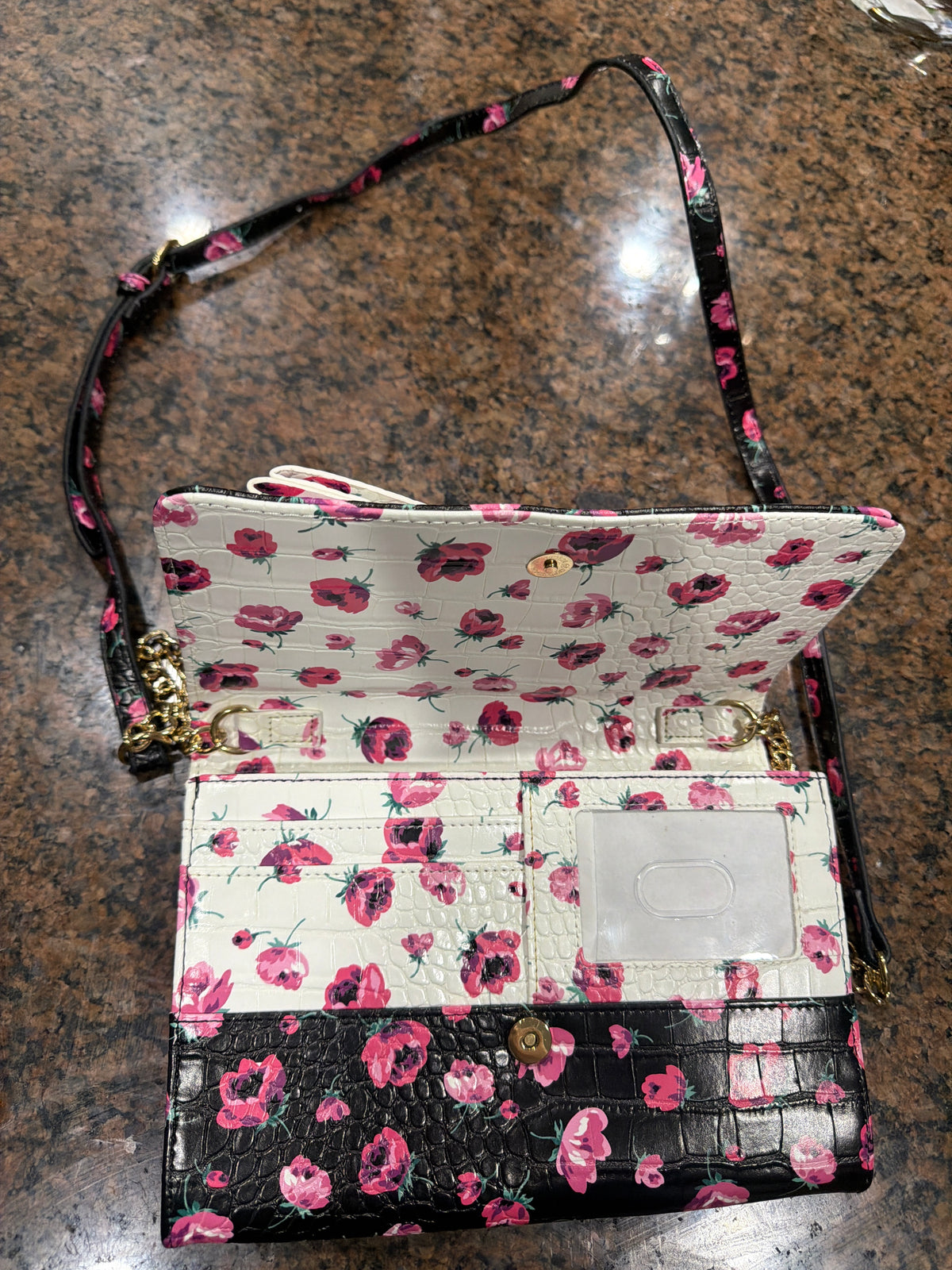 Betsey Johnson Dani Croc-Embossed Floral Bow Crossbody Wallet Bag