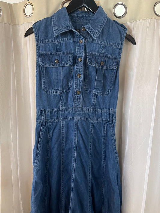 Banana Republic Sleeveless Panel Seamed Denim Maxi Dress