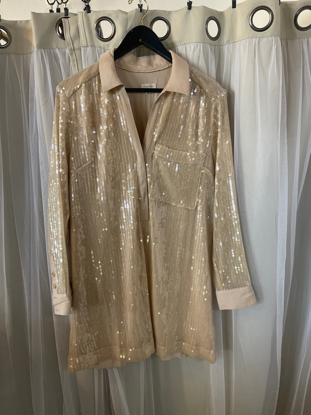 Pilcro Long-Sleeve Sequin Mini Shirt Dress