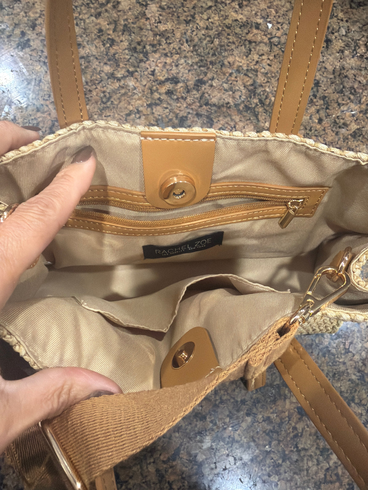 Rachel Zoe Tan Woven Straw Satchel Bag,
