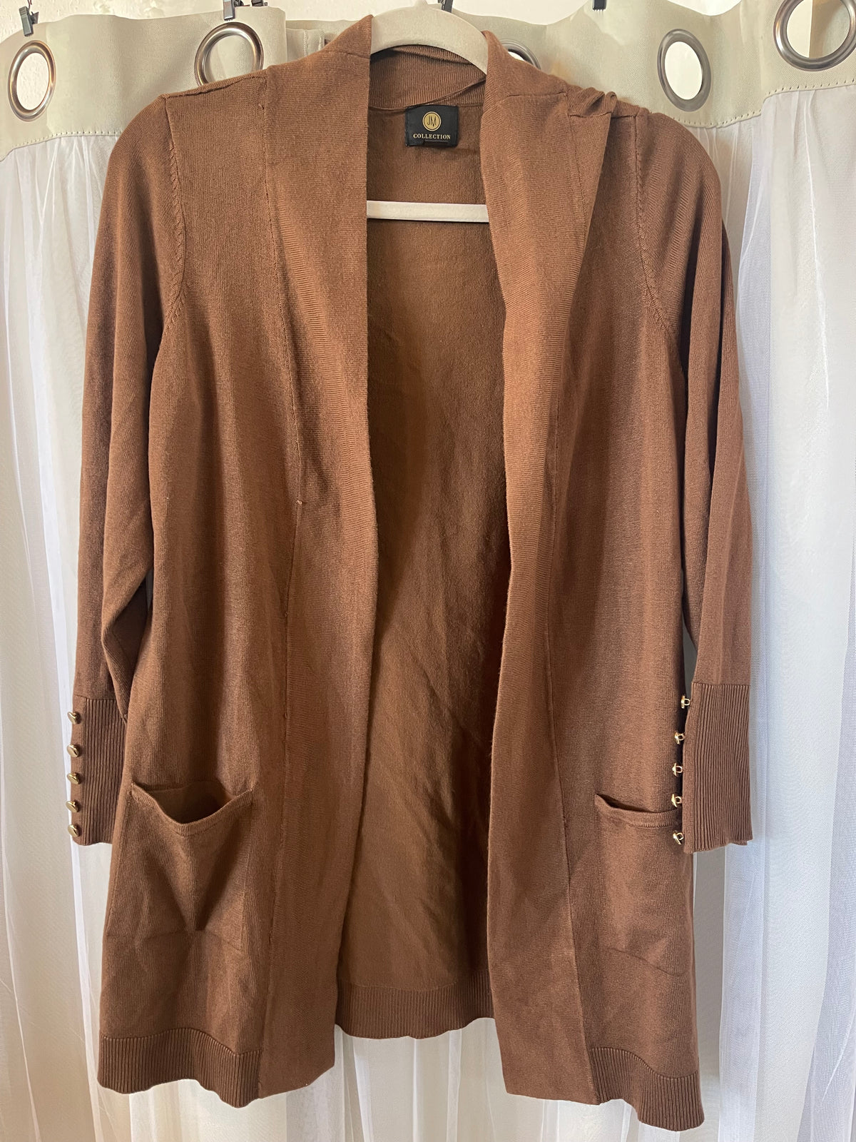 JM collection Brown Cardigan Gold Button