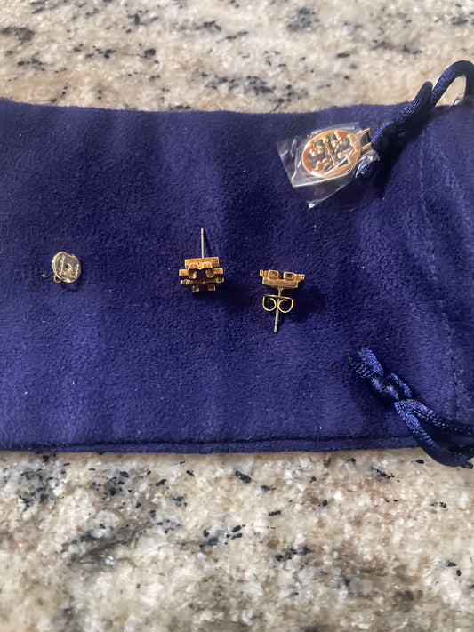 Tory Burch Goldtone  stud earrings featuring signature Double T logo.
