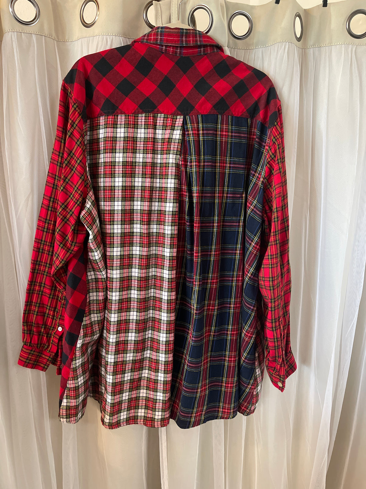 John Mark brand mixed plaid patchwork flannel shirt in