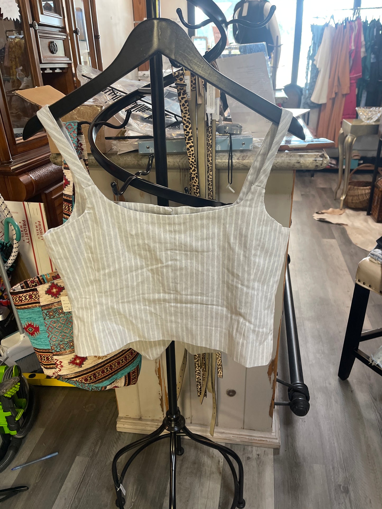 light gray pinstripe square-neck button-front waistcoat Haver & Blair
