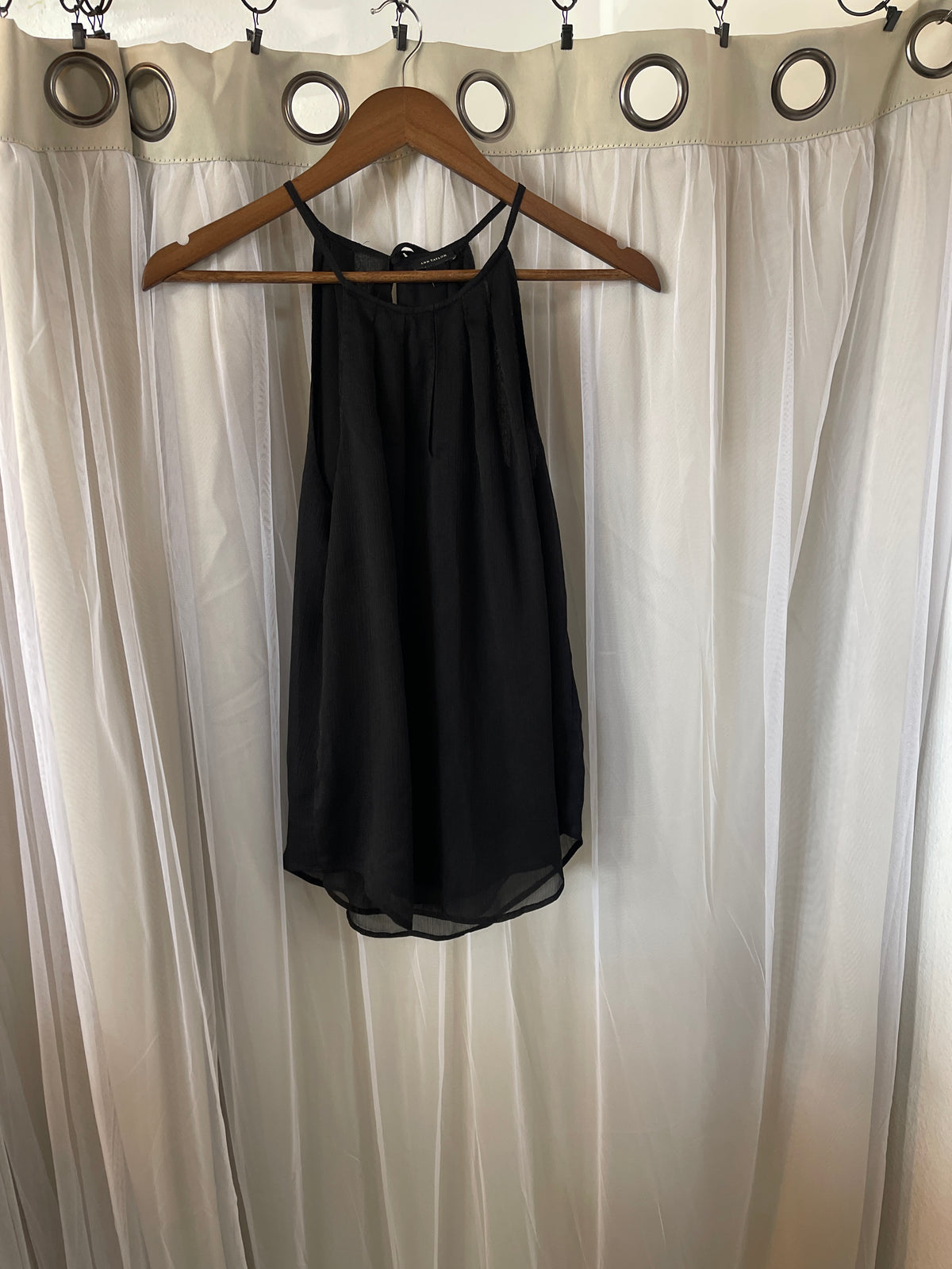 Ann Taylor black halter neck chiffon tank top