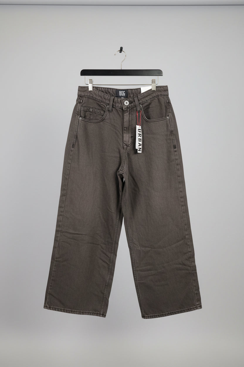 BDG wide-leg cropped jeans in a washed brown/charcoal colorway, manufactured exclusively for Urban Outfitters.