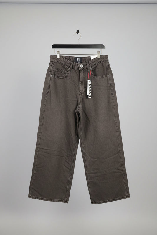 BDG wide-leg cropped jeans in a washed brown/charcoal colorway, manufactured exclusively for Urban Outfitters.