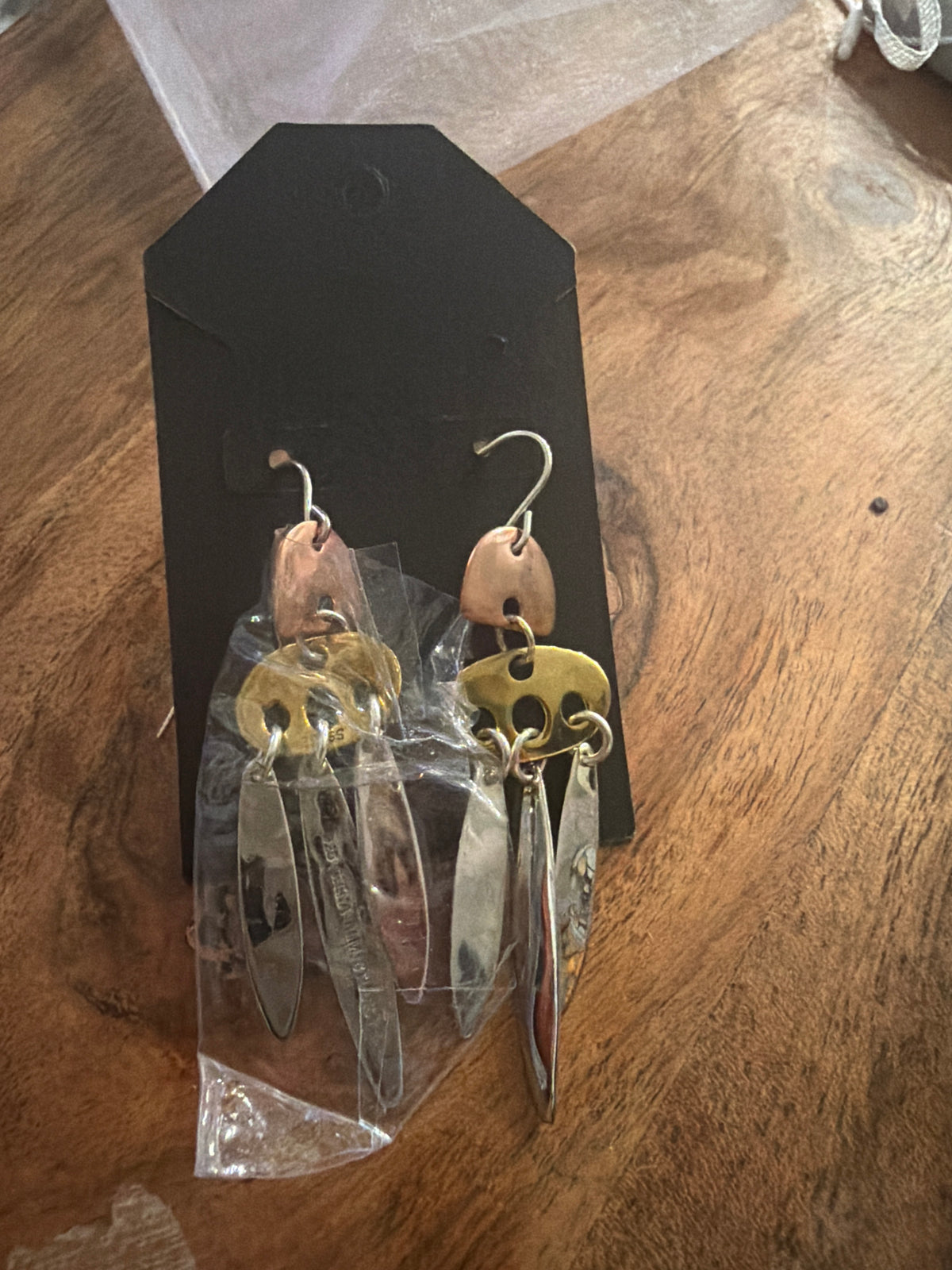 RLM Studio Robert Lee Morris mixed metal dangle earrings featuring an artistic combination of sterling silver, copper, and brass