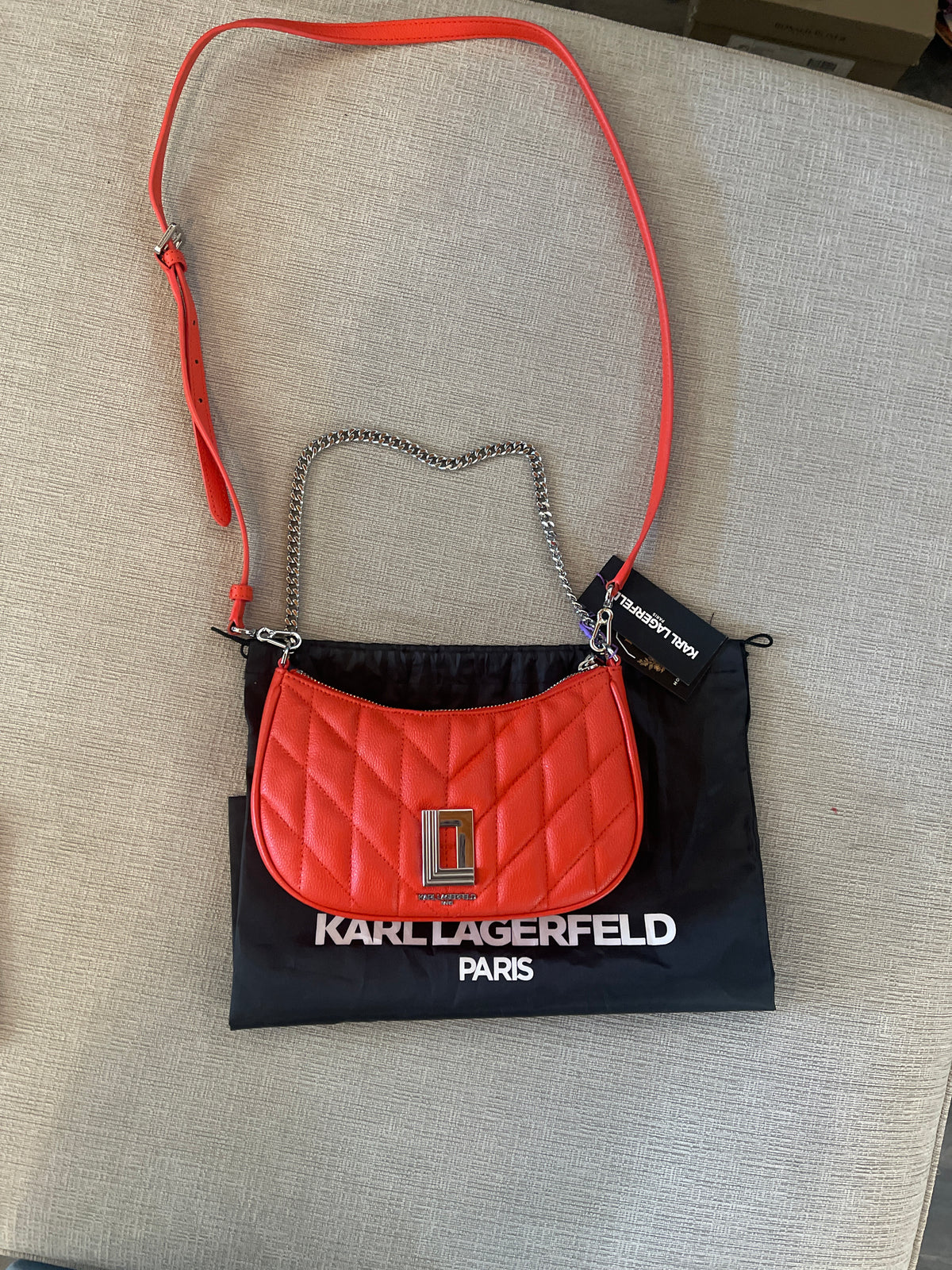 Karl Lagerfeld Paris Demi Lafayette Shoulder Bag in a vibrant red quilted leather finish