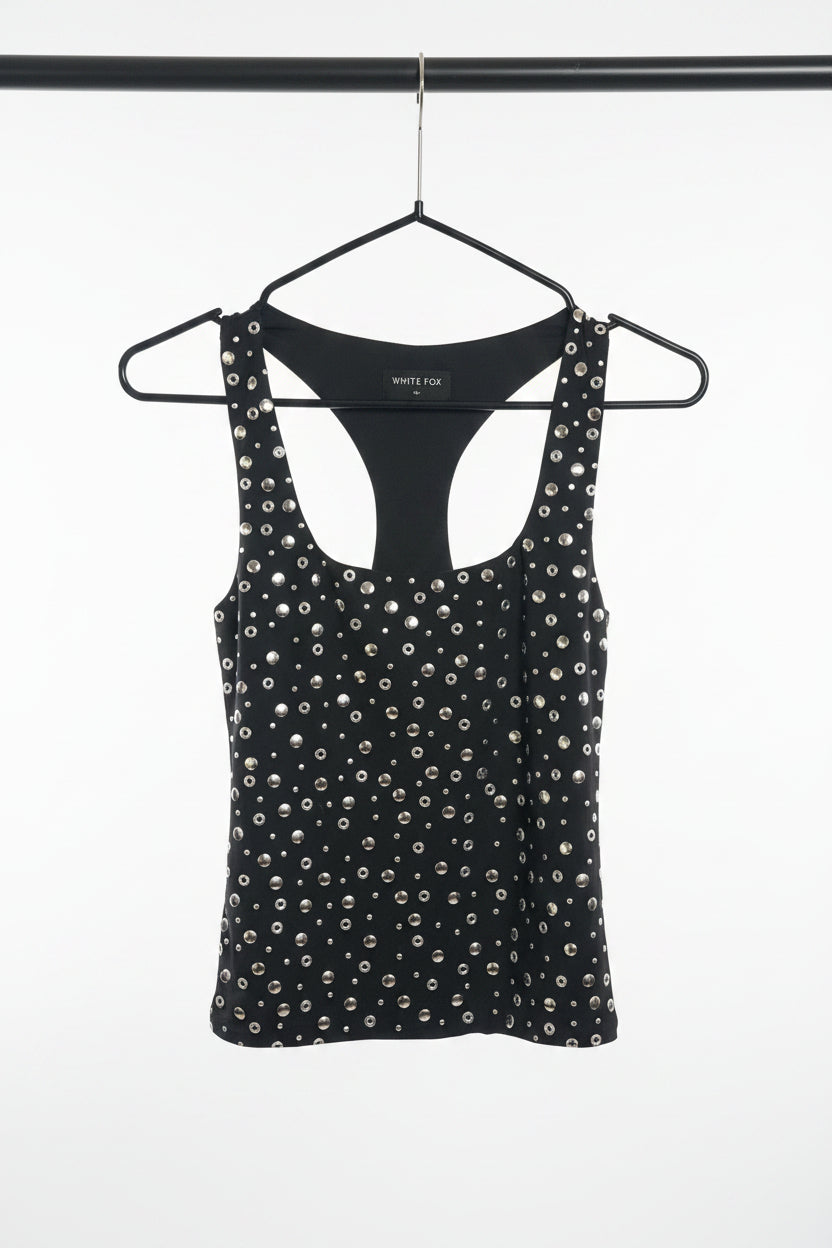 Festival Feels Studded Tank Top in Black from White Fox Boutique