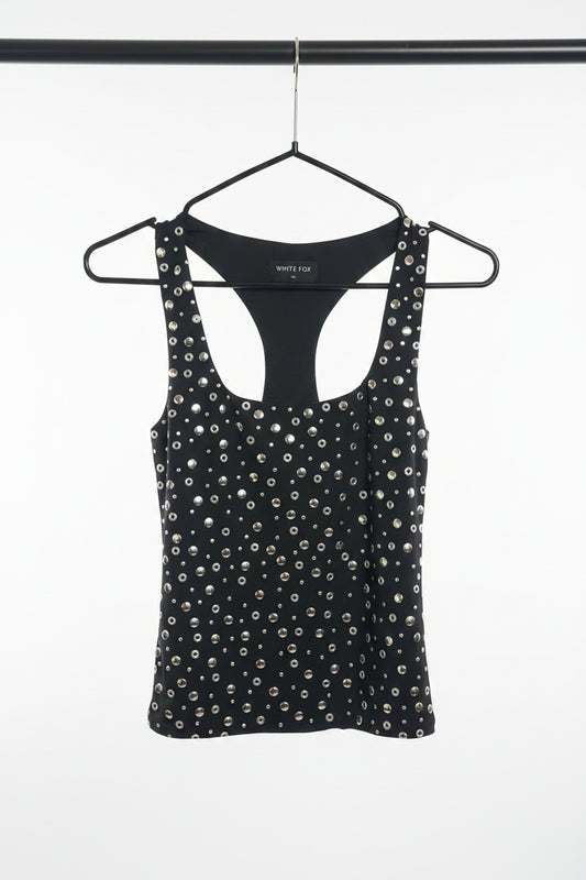 Festival Feels Studded Tank Top in Black from White Fox Boutique