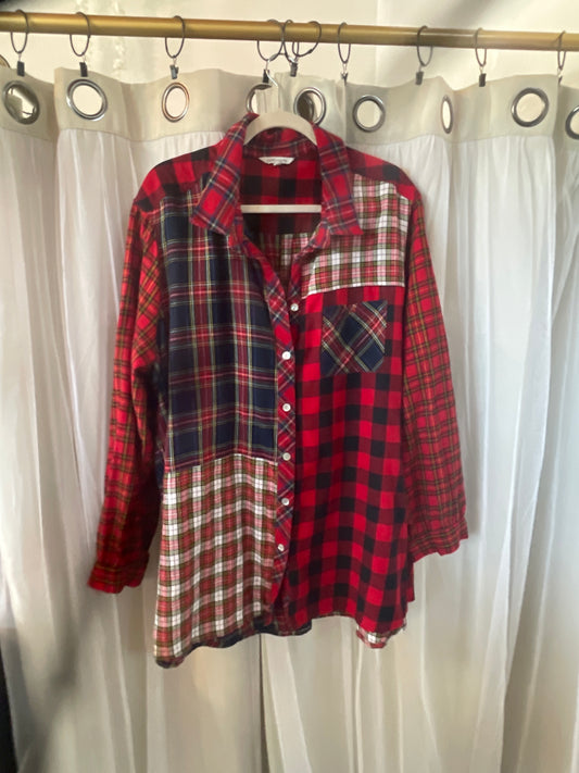John Mark brand mixed plaid patchwork flannel shirt in