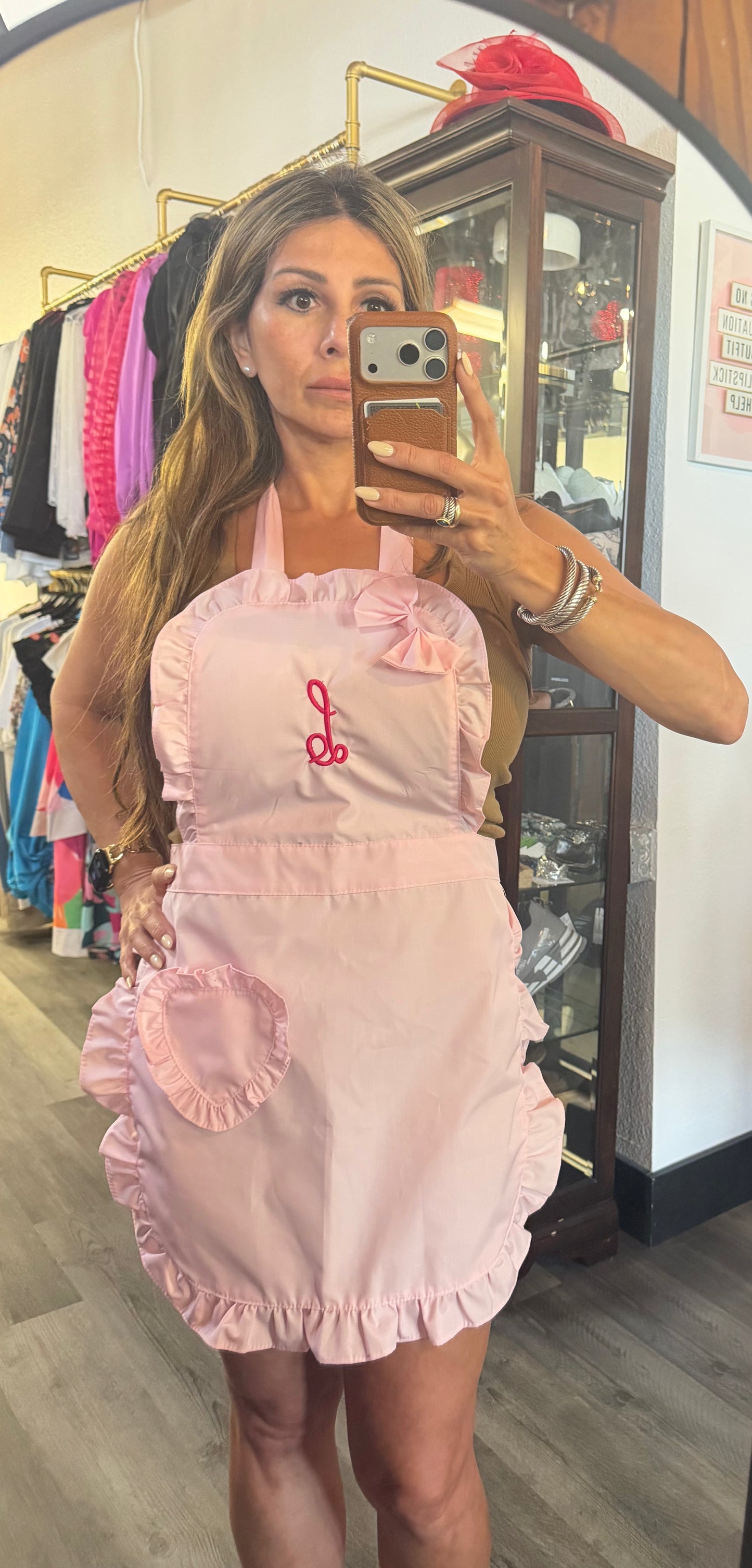 Apron with embroidered initial