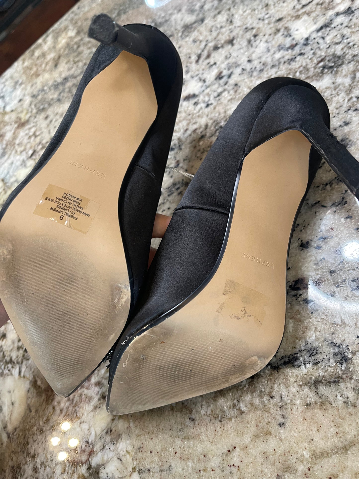 Express Black Satin Rhinestones Pumps